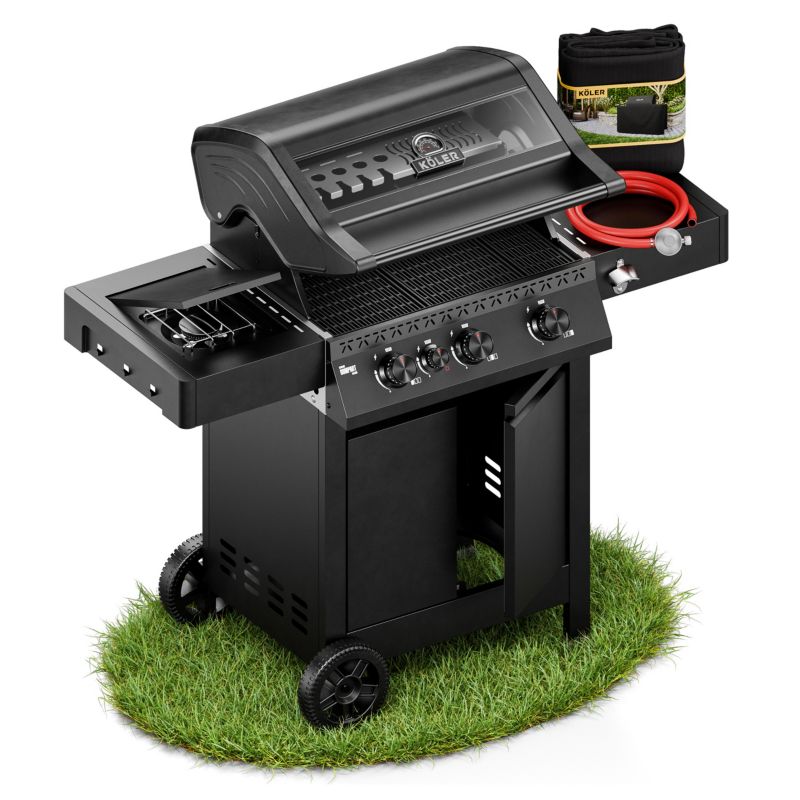 Grill Gazowy Koler Krone Compact Black 15,5kW 3+1 Stal Nierdzewna Żeliwne ruszty 1szt.