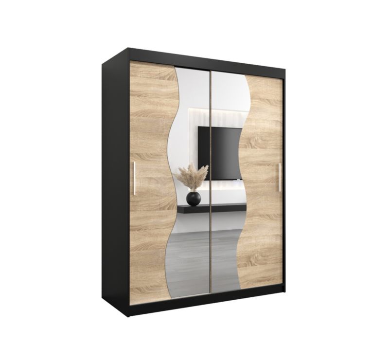 Szafa przesuwna Garderoba Abiks MADRYT 150 czarny mat + dąb sonoma 1 szt.