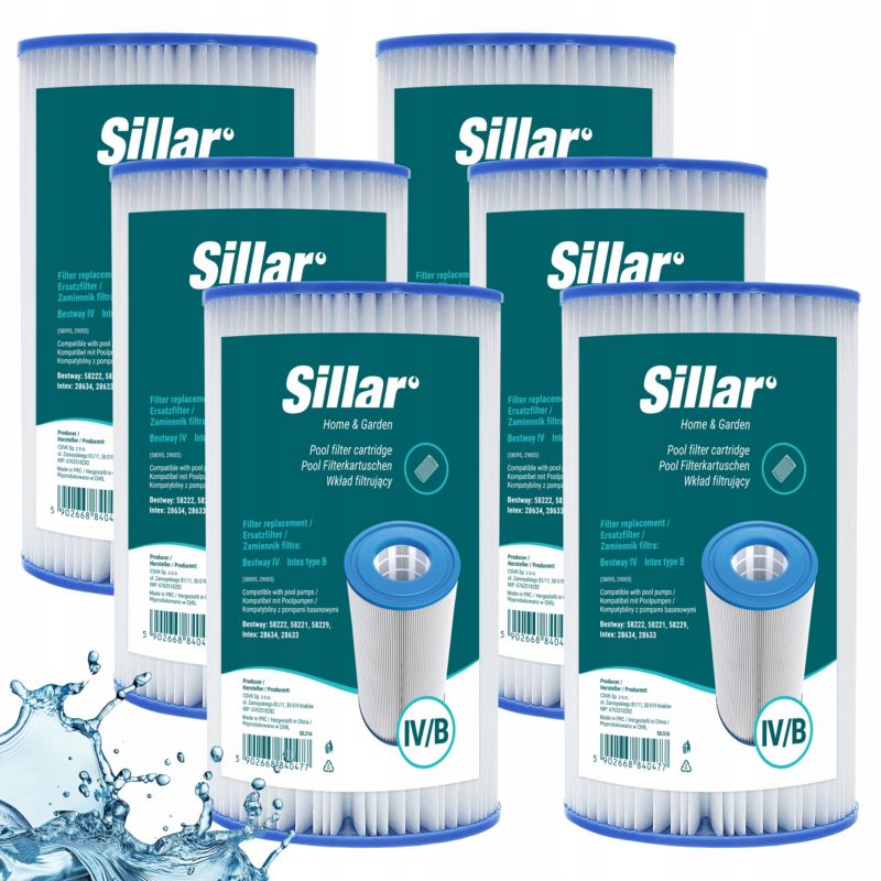 Wkład do pompy basenowej, Sillar, filtr wody, zamiennik do Bestway Typ IV, Intex Typ IV B, 6szt