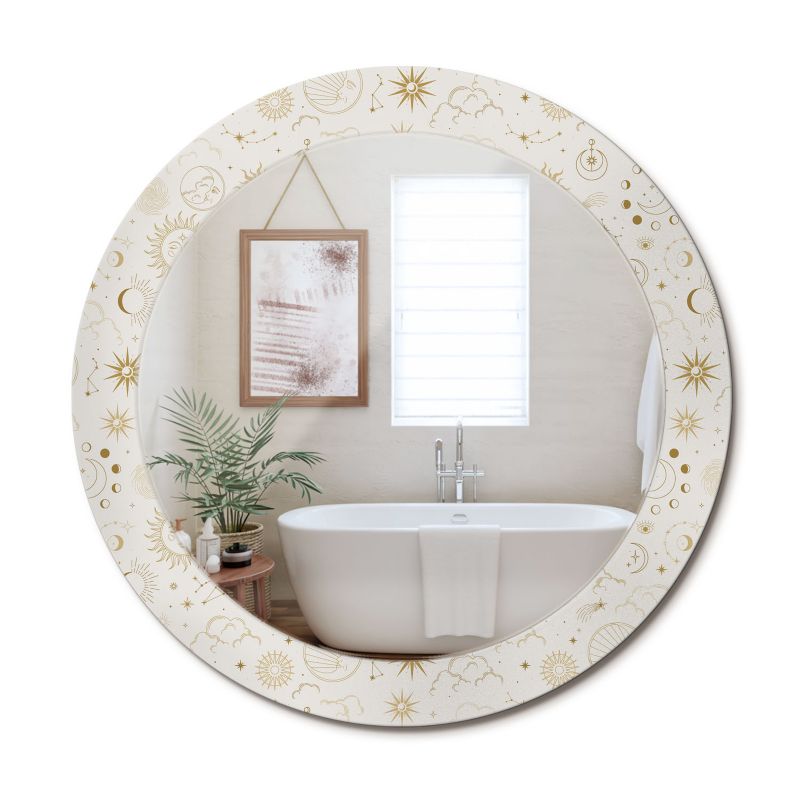 Lustro z Nadrukiem Okrągłe ArtPrintCave 70 cm Mistyczny Wzór Ozdobna Rama Szklana z Printem do Łazienki 1 szt.