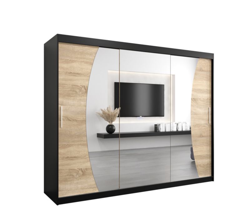 Szafa przesuwna Garderoba Abiks WAVE 250 czarny mat + dąb sonoma 1 szt.