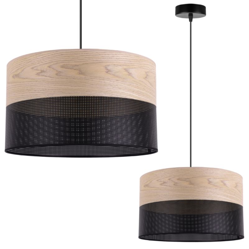 Lampa sufitowa wisząca Light Home LH Wood 1x E27 60W fornir dąb klasyczny/czarny klosz 35cm 1szt.