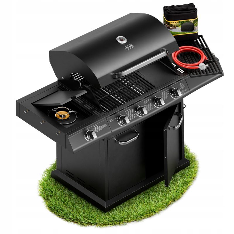 GRILL Gazowy Koler Relish V4 NIERDZEWNY 5 Palników 17,2kW 3 Ruszty + Pokrowiec 1 szt.
