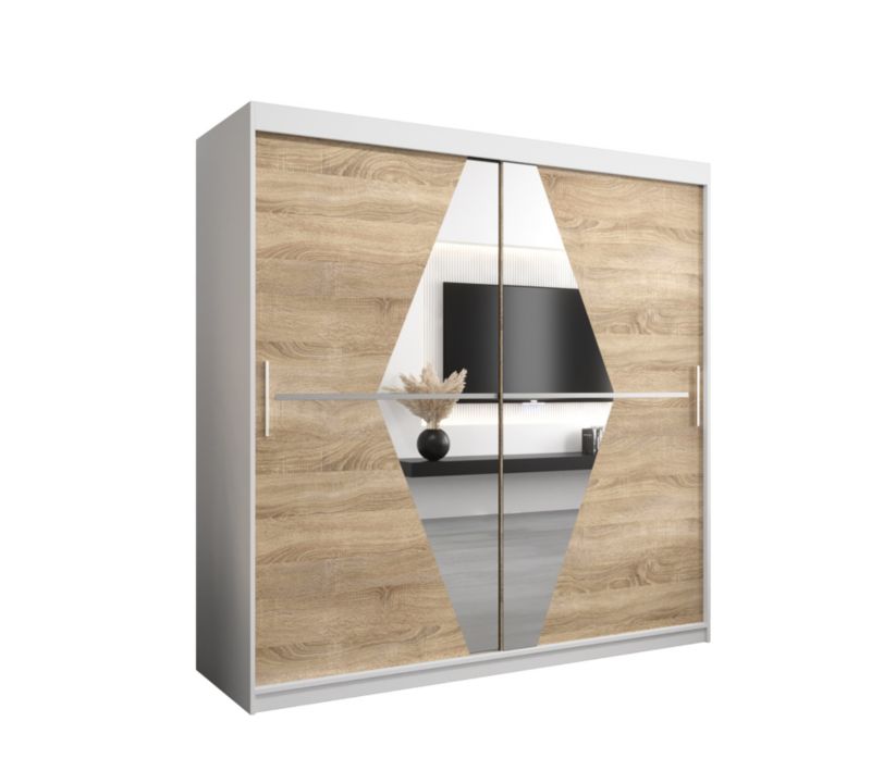 Szafa przesuwna Garderoba Abiks BOLIWIA 200 biały mat + dąb sonoma 1 szt.