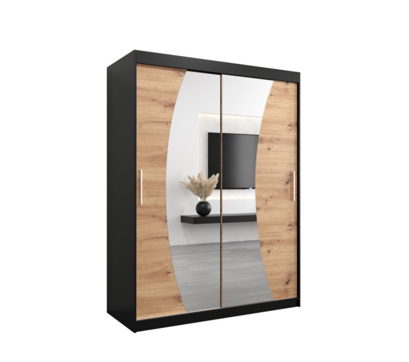 Szafa przesuwna Garderoba Abiks WAVE 150 czarny mat + dąb artisan 1 szt.