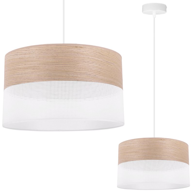 Lampa sufitowa wisząca Light Home LH Wood 1x E27 60W fornir dąb klasyczny/biały klosz 30cm 1szt.