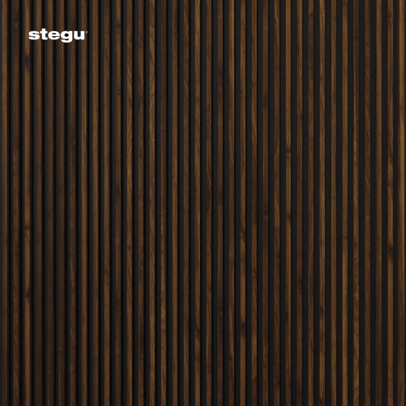Lamele ścienne na czarnej płycie Stegu Linea Slim, orzech ciemny 265x15 cm panele dekoracyjne 1 szt.