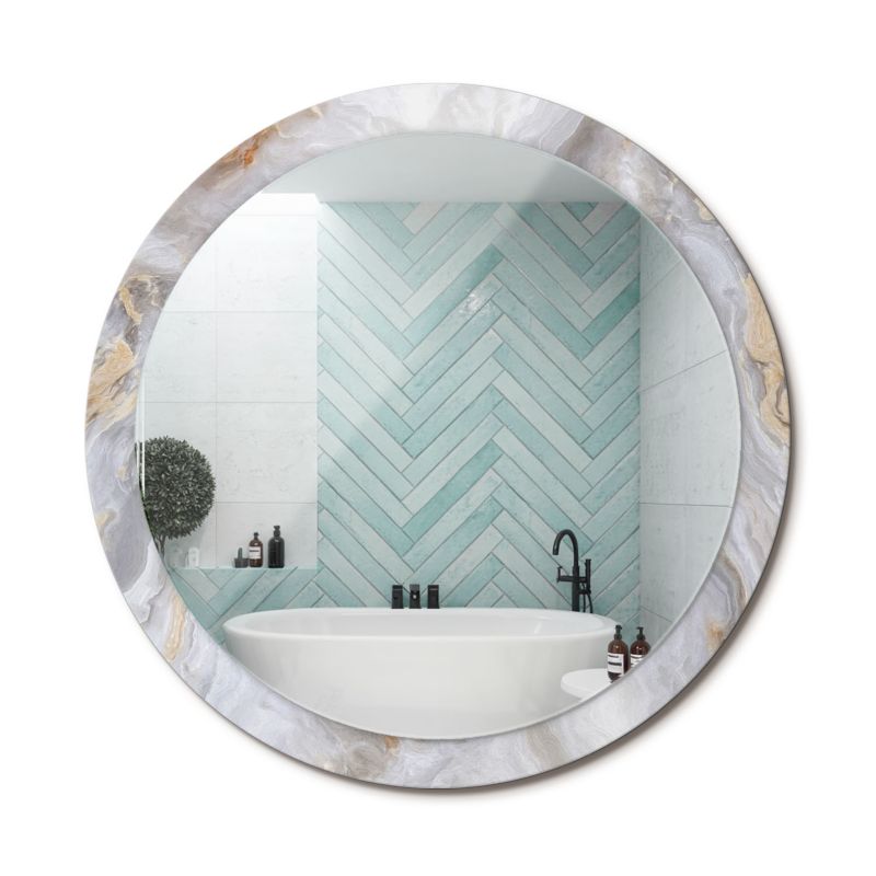 Lustro Okrągłe ArtPrintCave 100 cm Abstrakcyjny Marmur Szklana Rama z Wzorem Styl Nowoczesny 1 szt.