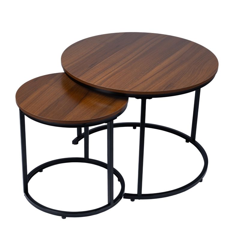 Stoliki kawowe Bauerkraft okrągłe zestaw 2w1 orzech włoski 1 kpl.