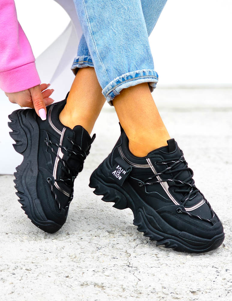 Czarne Sneakersy Na Grubej Podeszwie Ze Skóry Skeet