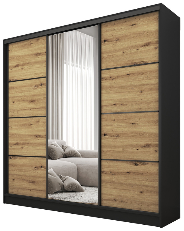 Szafa przesuwna 180 cm z lustrem do sypialni BEST dąb artisan