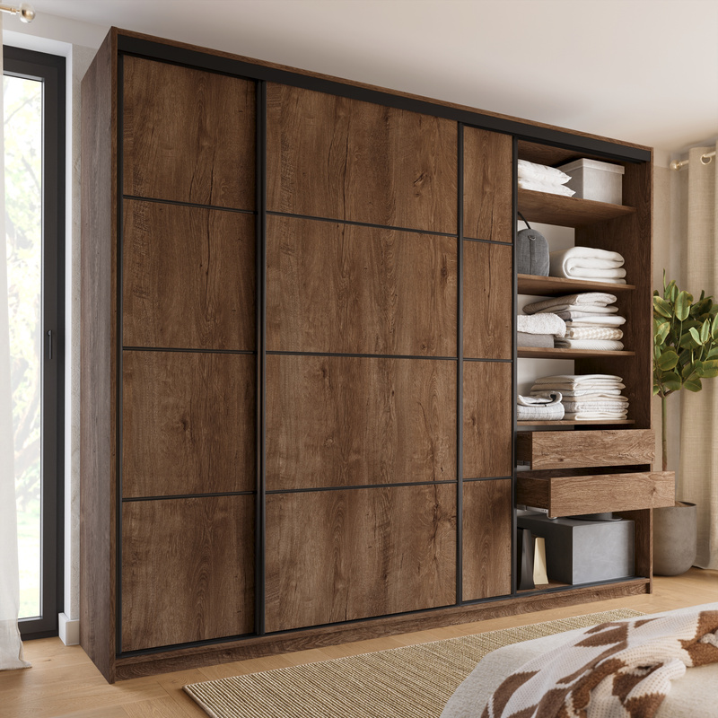 Pojemna szafa przesuwna 280 cm do garderoby LOFT MAX dąb lefkas