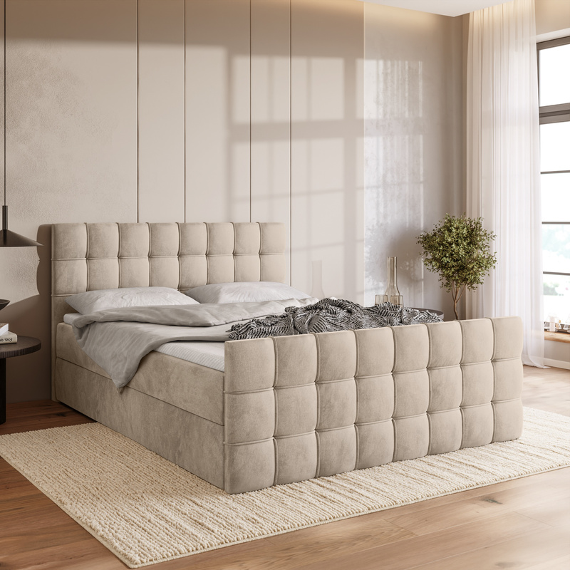 Łóżko 140x200 cm z pojemnikiem na pościel sypialniane DETROIT DUO beżowe