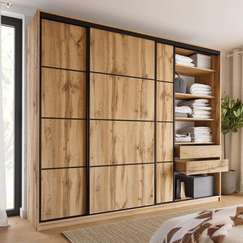 Duża trzydrzwiowa szafa przesuwna 250 cm LOFT MAX dąb wotan