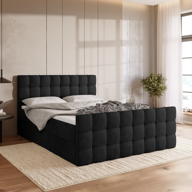 Czarne łóżko do sypialni 180x200 cm z pojemnikiem DETROIT DUO