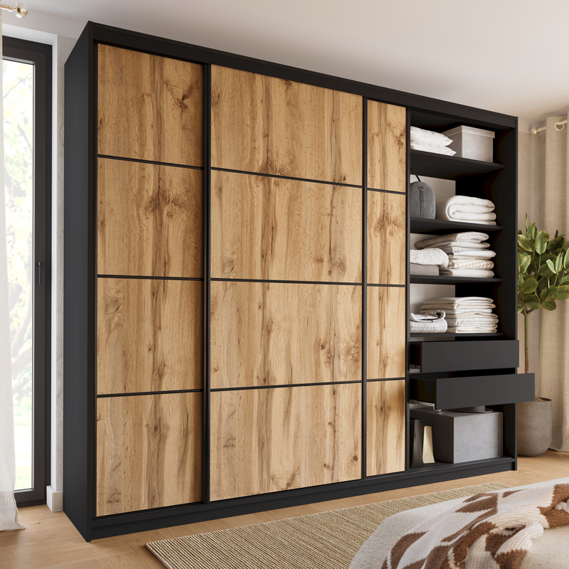 Pojemna szafa przesuwna 280 cm do sypialni LOFT MAX dąb wotan