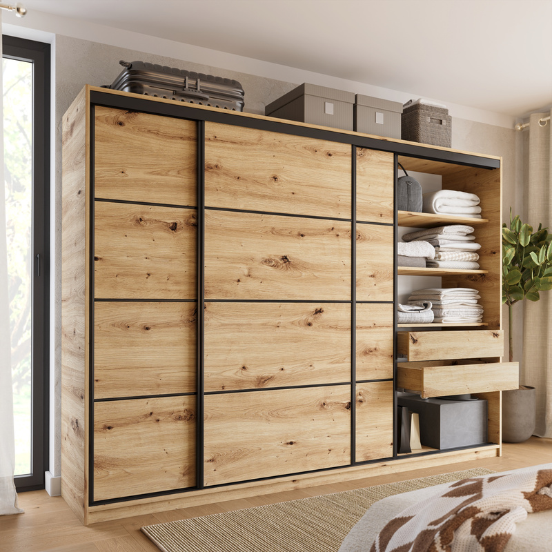 Loftowa szafa przesuwna 280 cm dąb artisan LOFT
