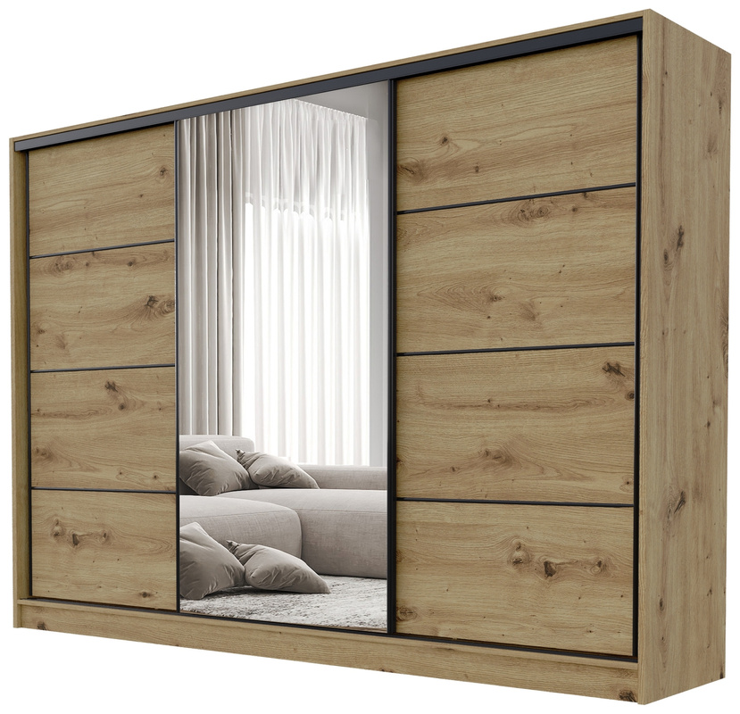 Pojemna szafa przesuwna z lustrem 250 cm BEST dąb artisan