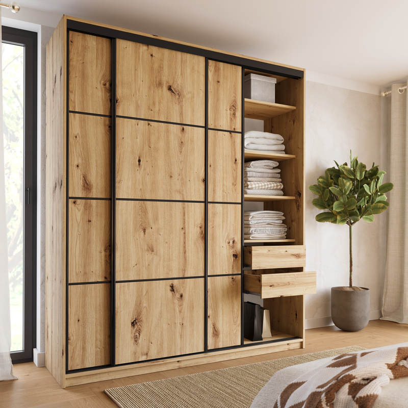 Pojemna szafa przesuwna 200 cm LOFT MAX dąb artisan