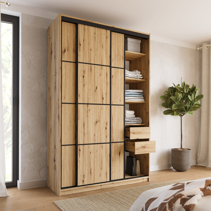 Szafa przesuwna z szufladami 150 cm LOFT MAX dąb artisan