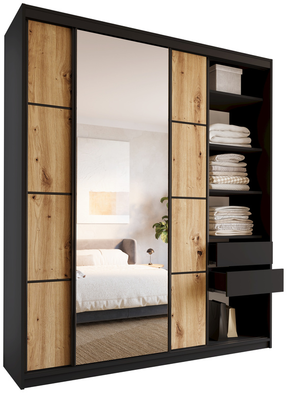 Duża szafa przesuwna z lustrem 200 cm LOFT MAX dąb artisan