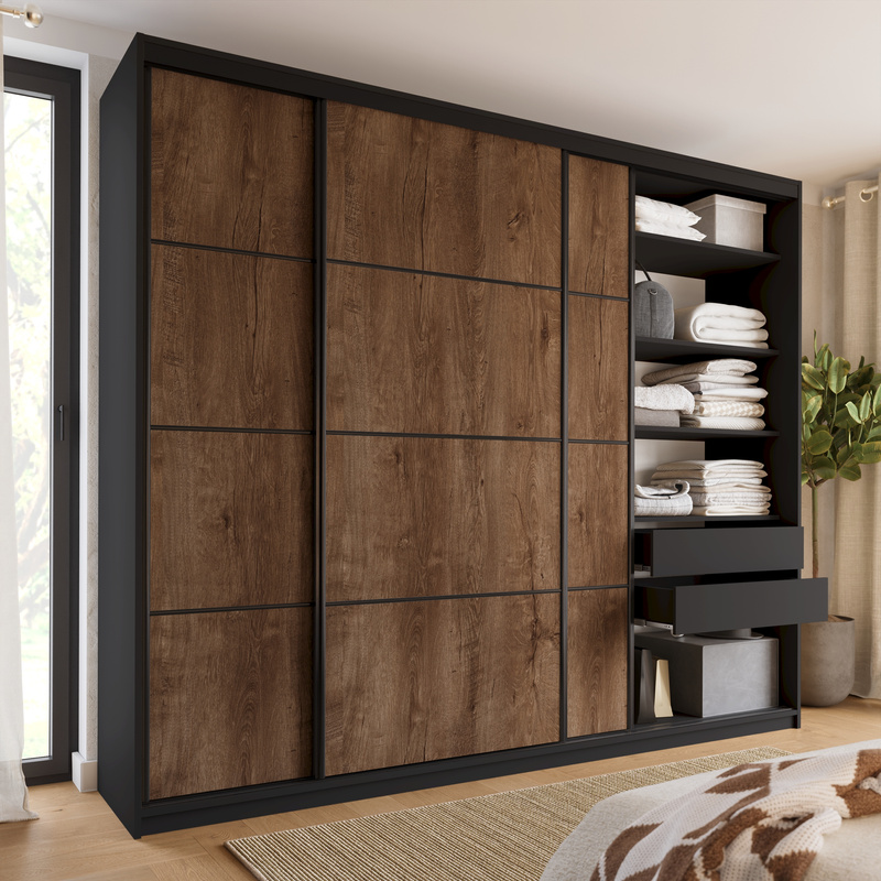 Loftowa szafa przesuwna 280 cm do garderoby LOFT MAX dąb lefkas