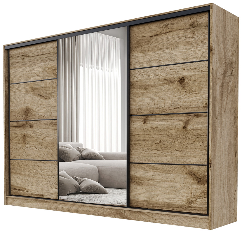 Loftowa szafa przesuwna z lustrem 250 cm BEST dąb wotan