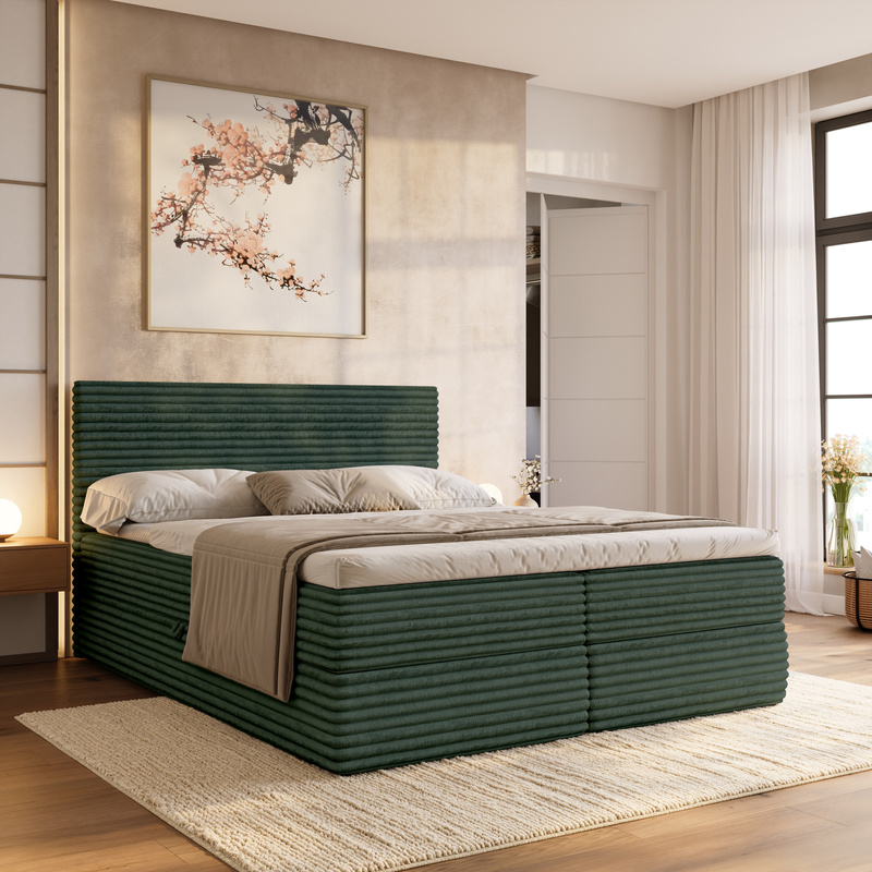 Łóżko 140x200 z pojemnikiem kontynentalne MILA zielone