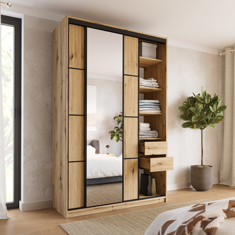 Szafa przesuwna z lustrem 150 cm LOFT MAX dąb artisan