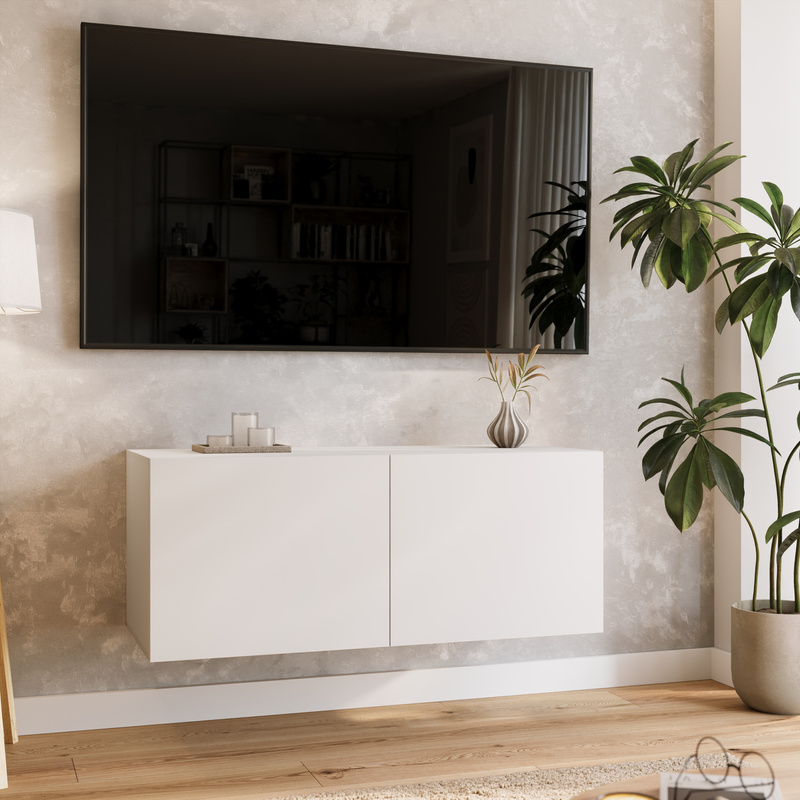 Wisząca szafka RTV 100 cm z półkami do salonu LORI biały