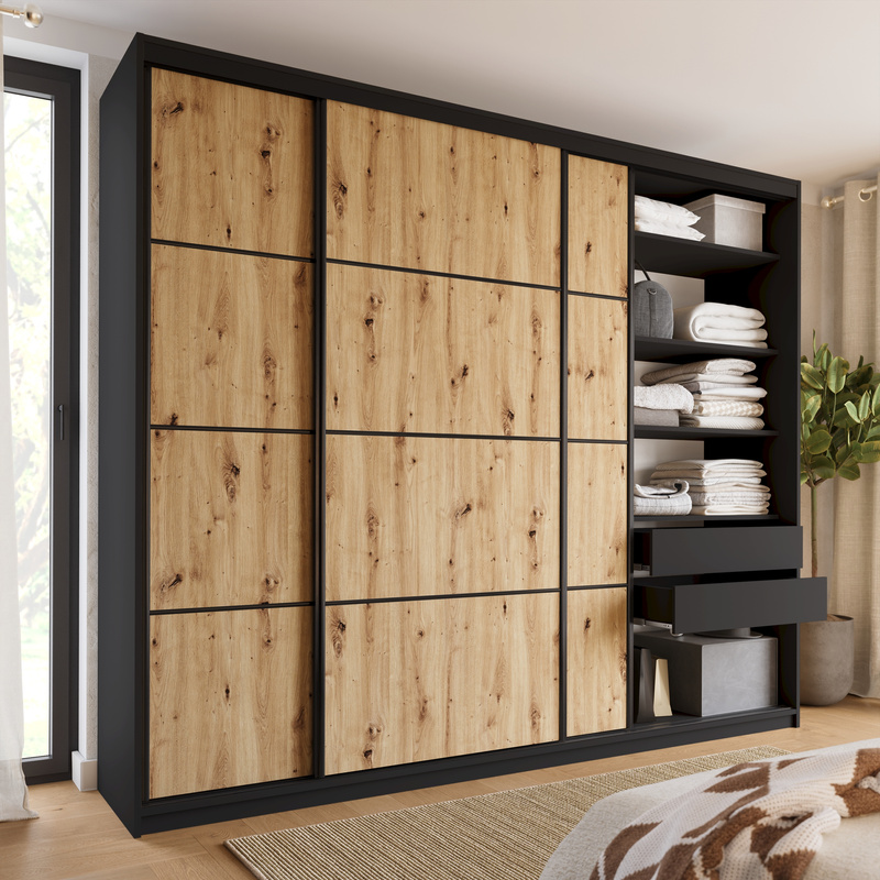 Duża szafa przesuwna 280 cm do garderoby LOFT MAX dąb artisan