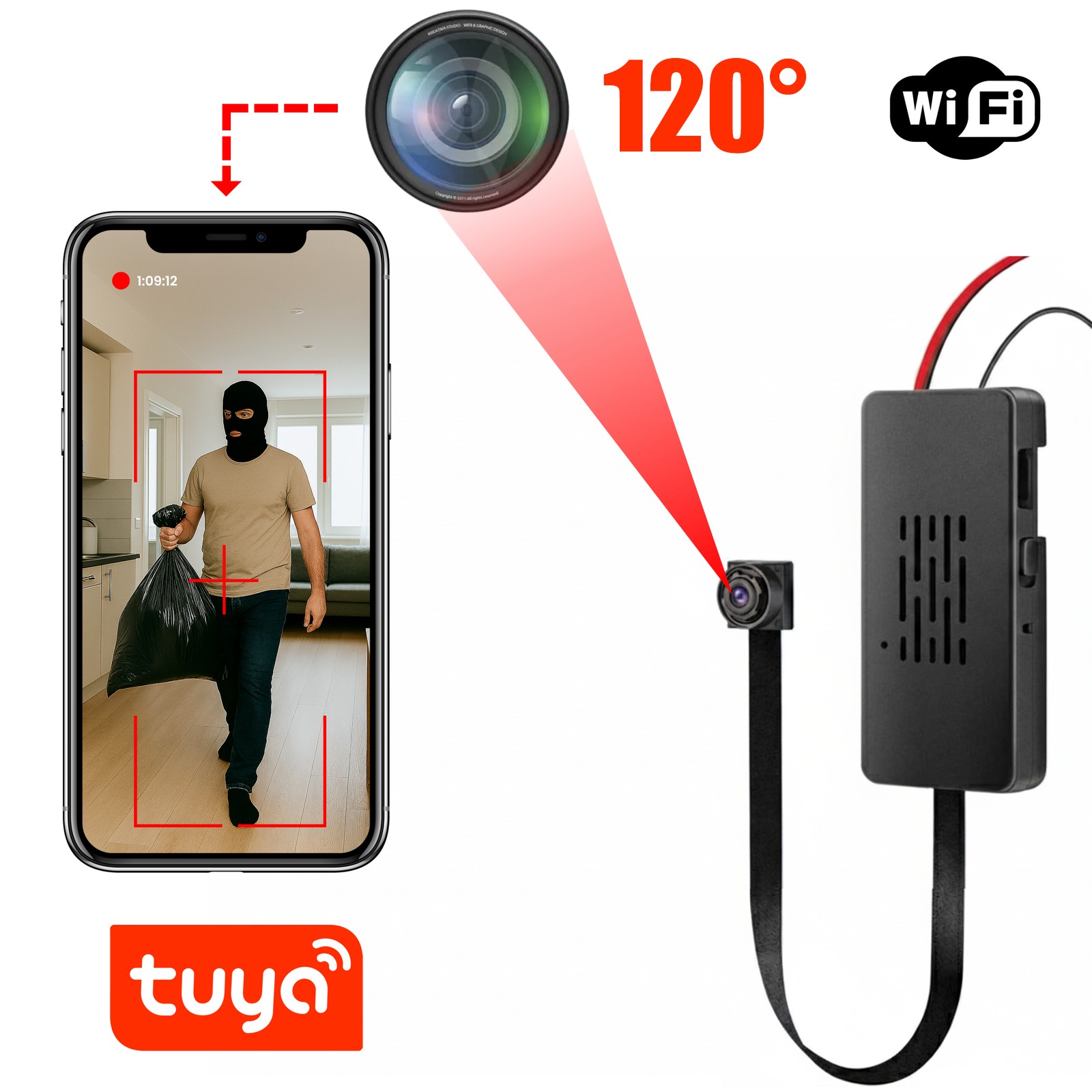 Ukryta Kamera Szpiegowska WiFi Szerokokątna MKC10 premium TUYA 120°