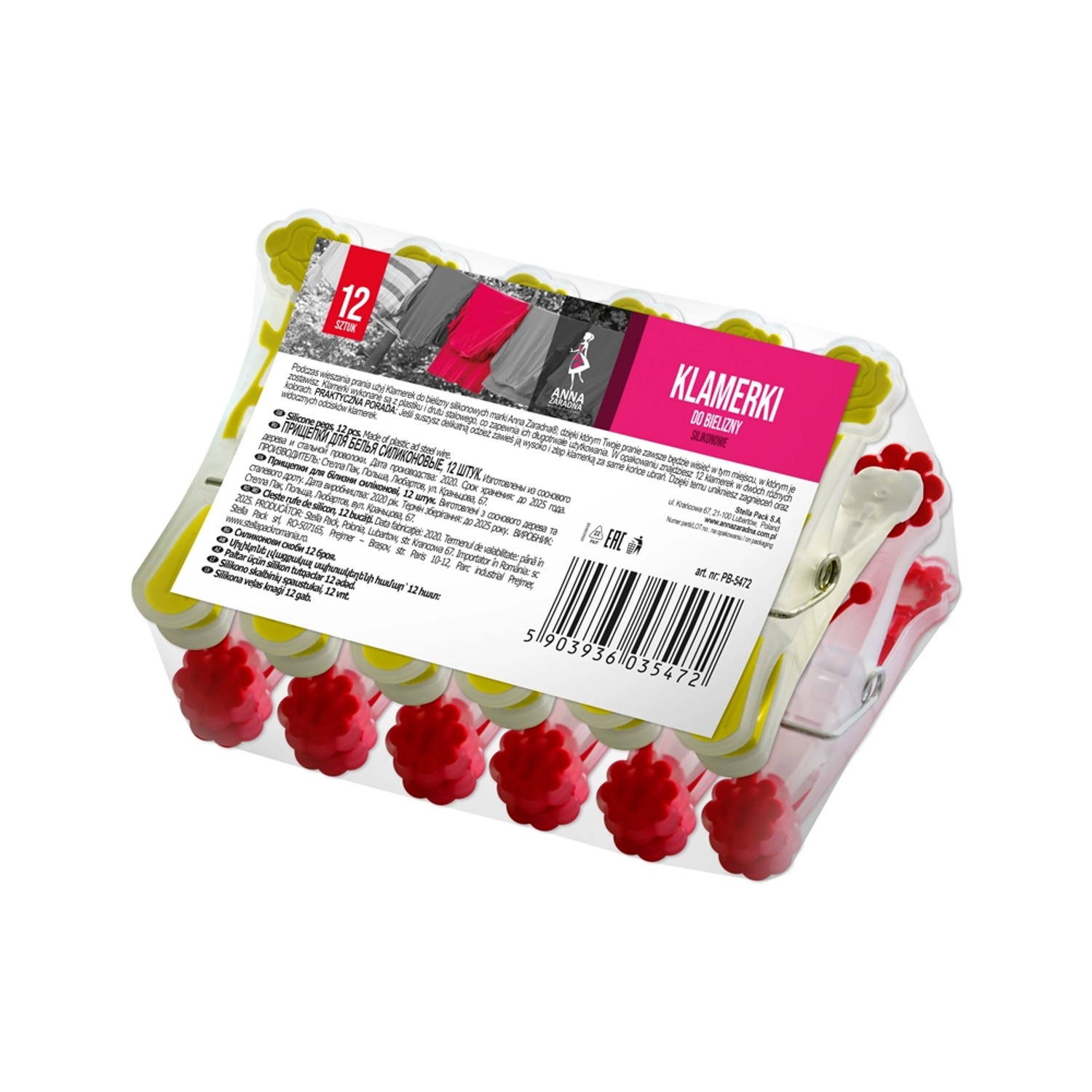 Anna Zaradna Klamerki silikonowe 12 szt. mix kolorów