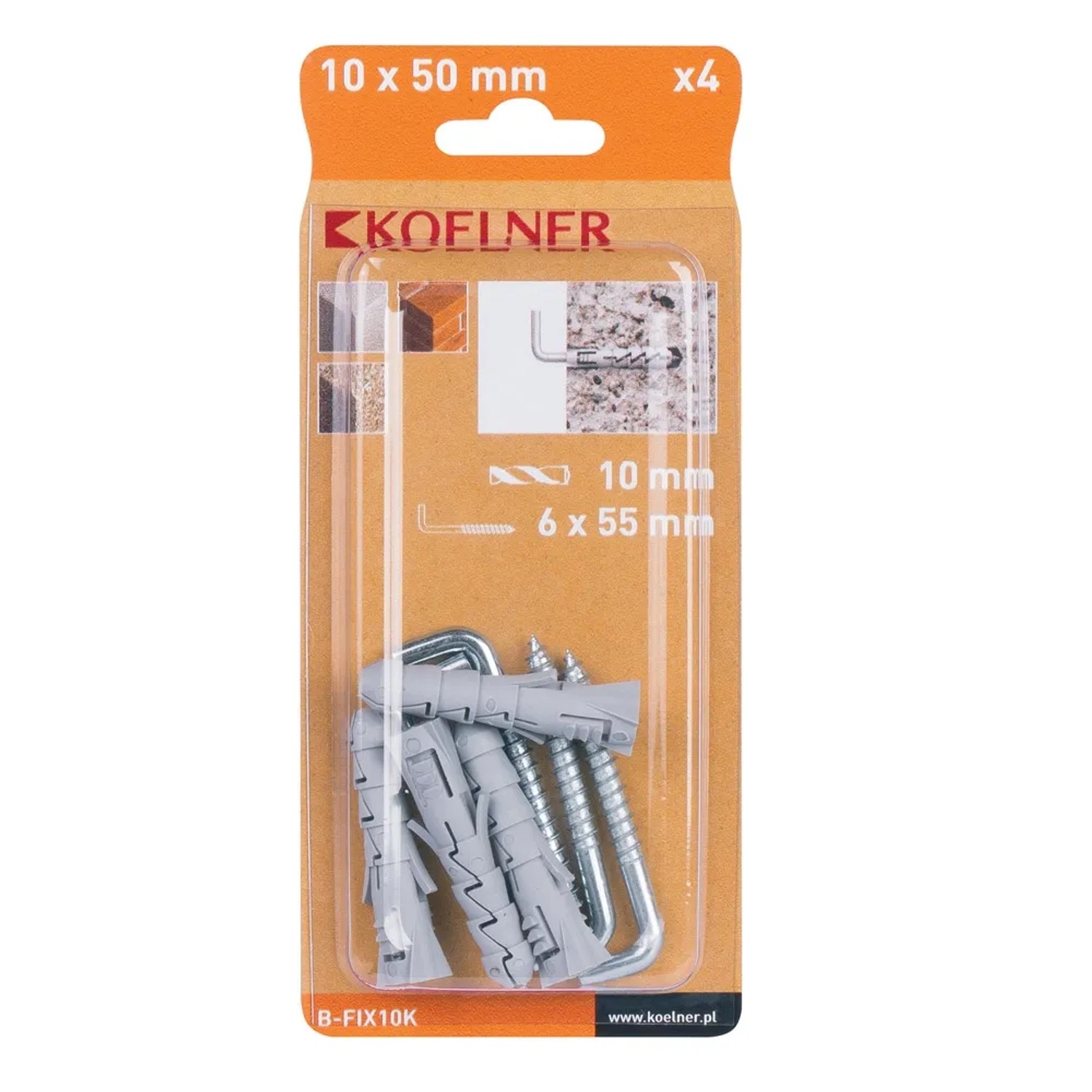 Koelner Kołek FIX rozporowy 10mm z hakiem kątowym 4szt