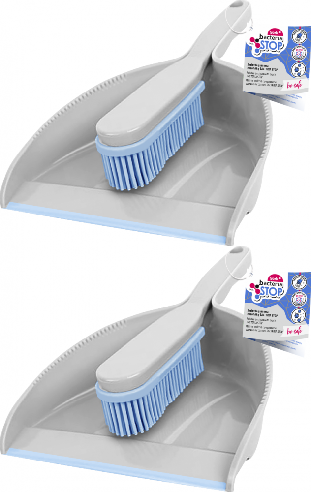 2x Zestaw do zamiatania York Bacetria Stop, szaro-niebieski, zmiotka+szufelka