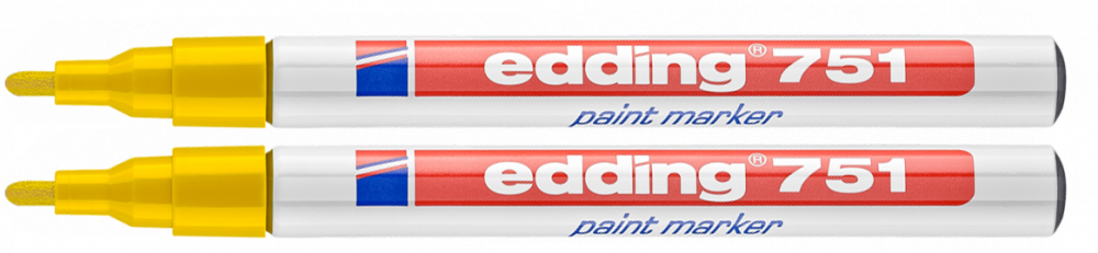 2x Marker olejowy edding 751, w aluminiowej obudowie, okrągła, 1-2m żółty