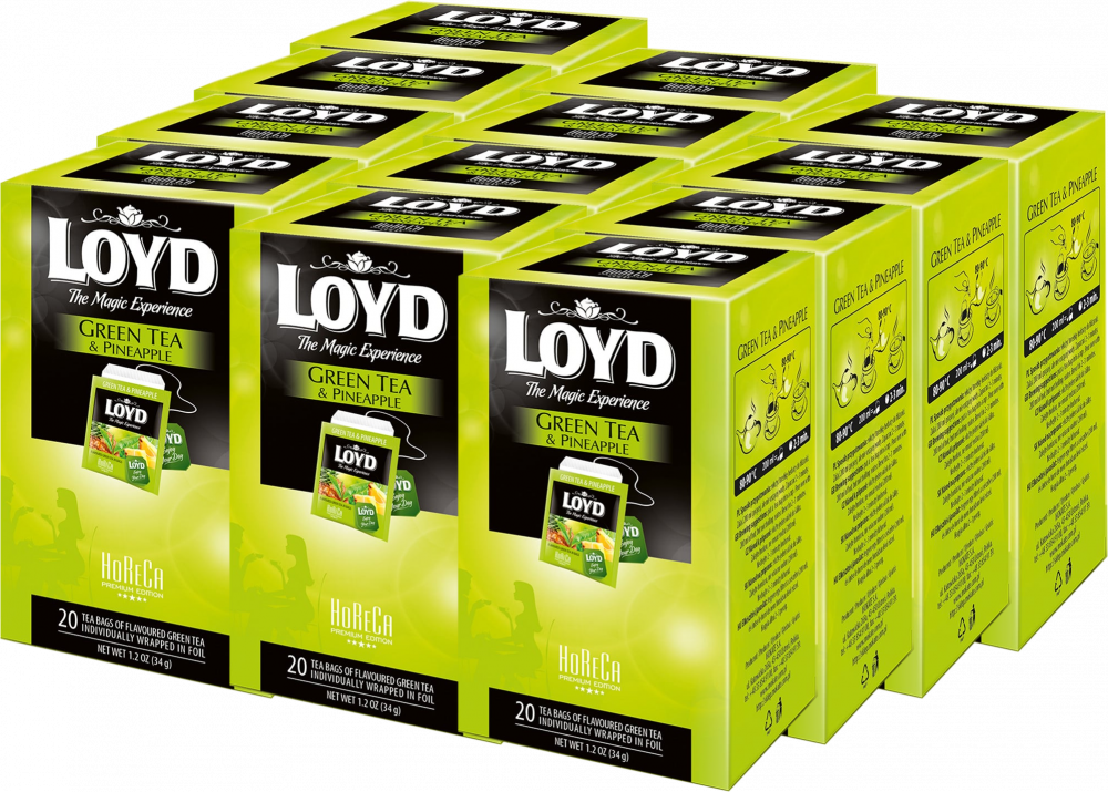 12x Herbata zielona smakowa w kopertach Loyd Horeca Green Tea, ananas, 20 sztuk x 1.7g