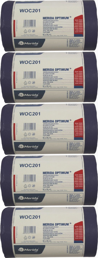 5x Worki na śmieci Merida Optimum, na odpady zmieszane, 70l, 50 sztuk, czarny