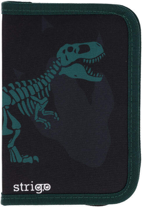 Piórnik 1-komorowy Strigo Dinozaur, dwuklapkowy, bez wyposażenia, 20x13x4cm, czarny