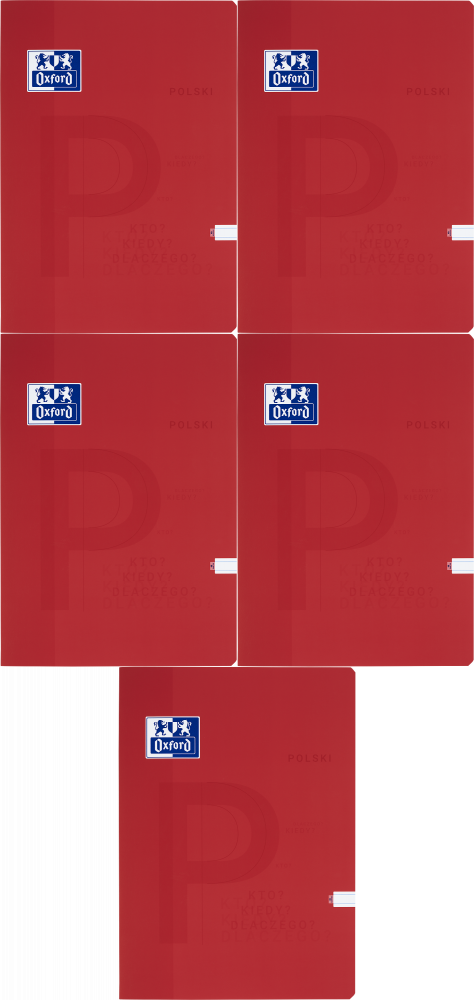 5x Zeszyt przedmiotowy w linie Oxford J. Polski, A4, miękka oprawa, 60 kartek, czerwony