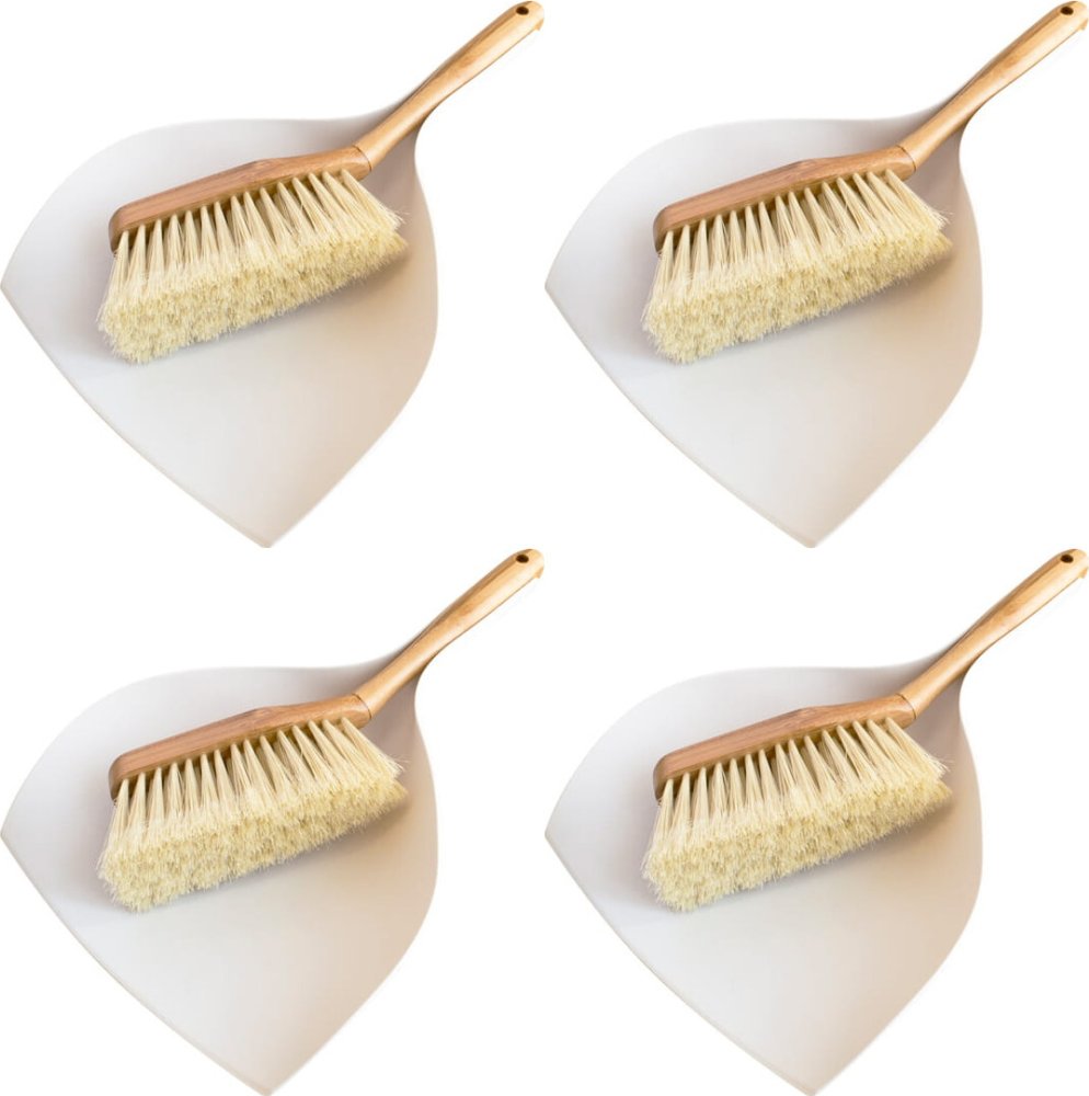 4x Zestaw do zamiatania York Bambus, biało-brązowy, zmiotka+szufelka