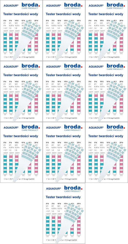 10x Tester twardości wody Aquadur, paskowy, 5 sztuk