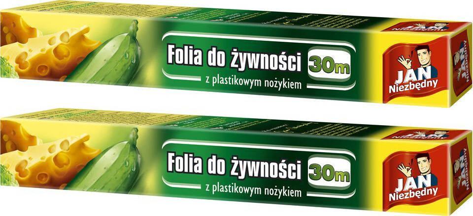 2x Folia do żywności Jan Niezbędny, pudełko z plastikowym nożykiem, 0.29 x 30m