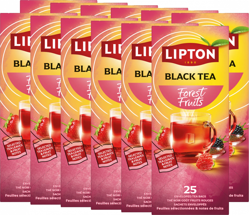 12x Herbata czarna smakowa w kopertach Lipton Classic, owoce leśne, 25 sztuk x 1.6g
