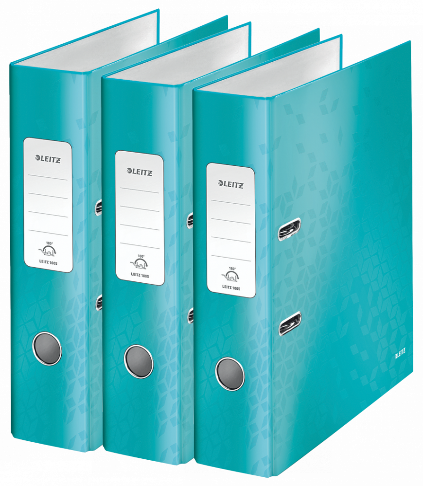 3x Segregator A4 Leitz Wow 180°, 80mm, do 600 kartek, turkusowy
