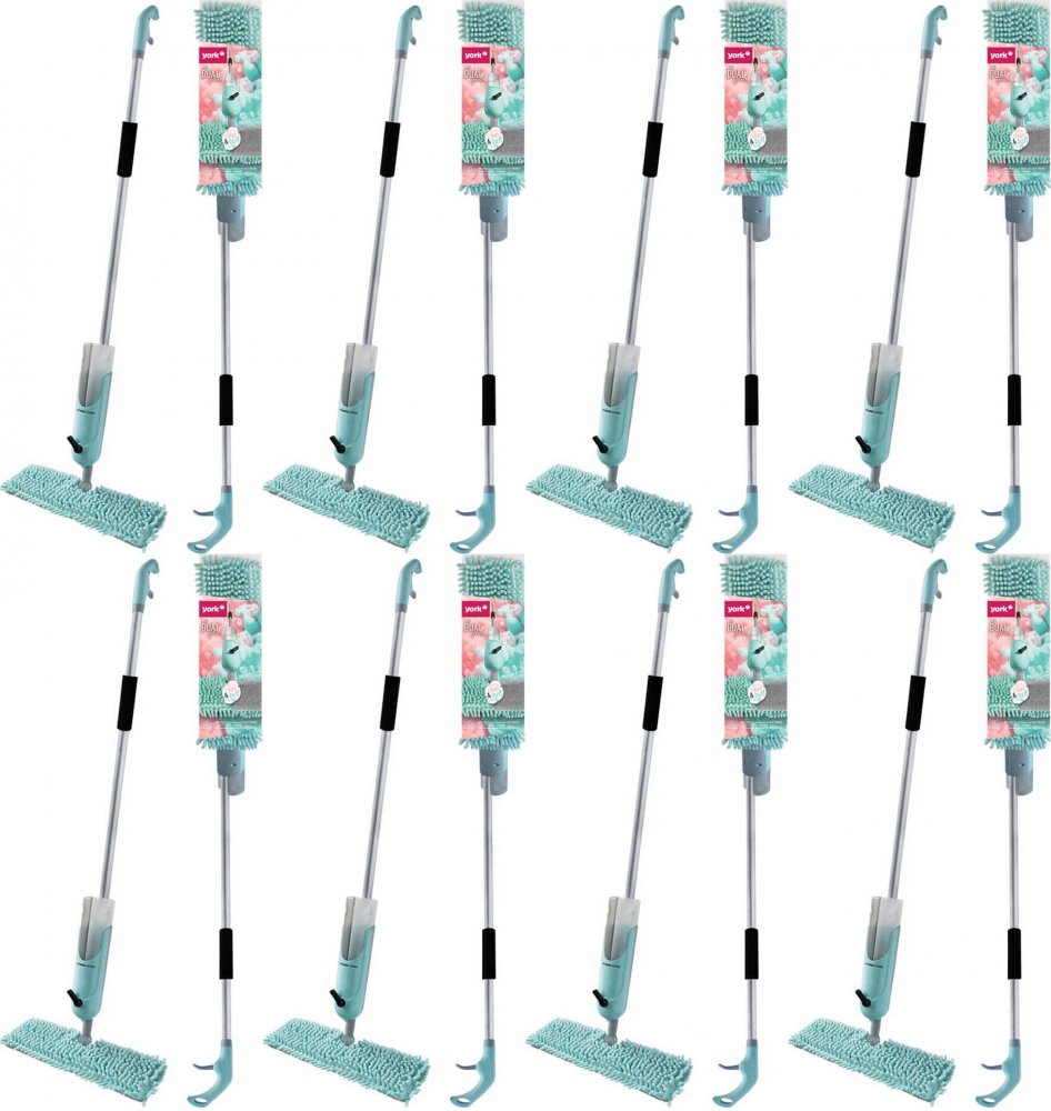 8x Mop płaski ze spryskiwaczem York Dual Splash, szaro-zielony, kij+mop