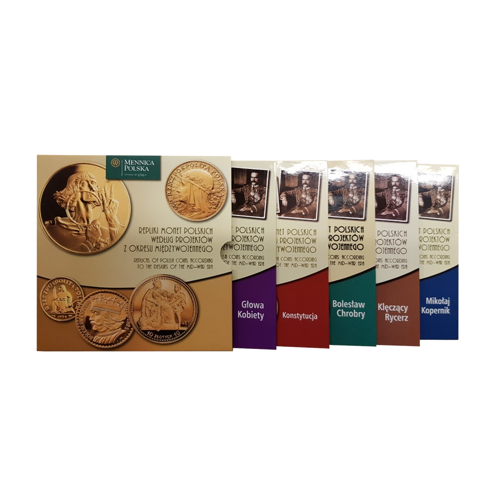 Zestaw repliki monet Polskich Okresu Międzywojennego (tombak pozłacany) - wysyłka 24 h! - Mennica Skarbowa