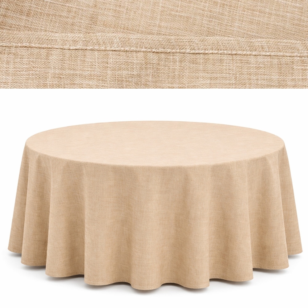 Obrus płócienny beżowy "Boho" Fi320cm na stół bankietowy - imitacja lnu