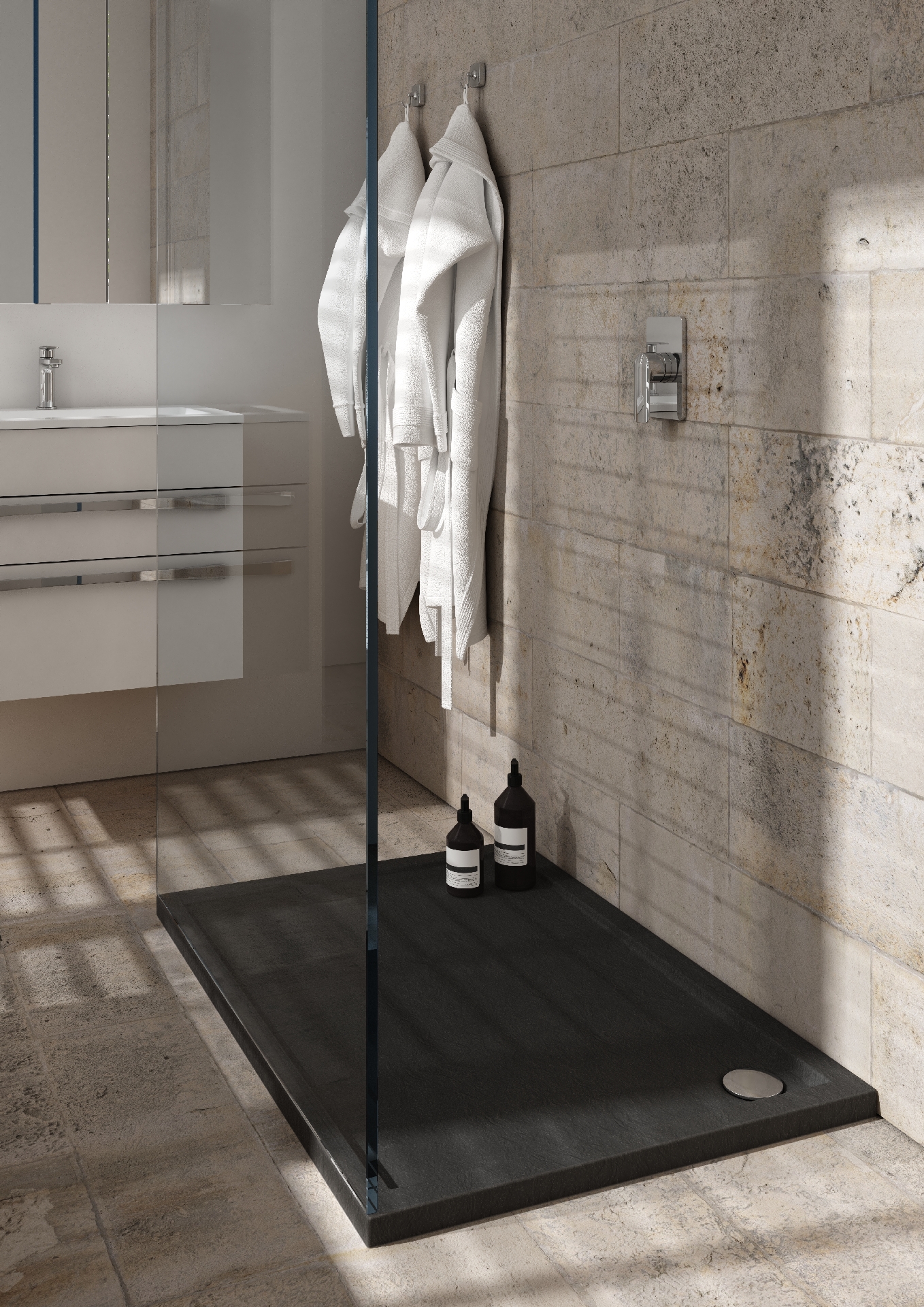 Schedpol Caspar New Black Stone brodzik 100x80 cm prostokątny czarny 3.2336/C/ST