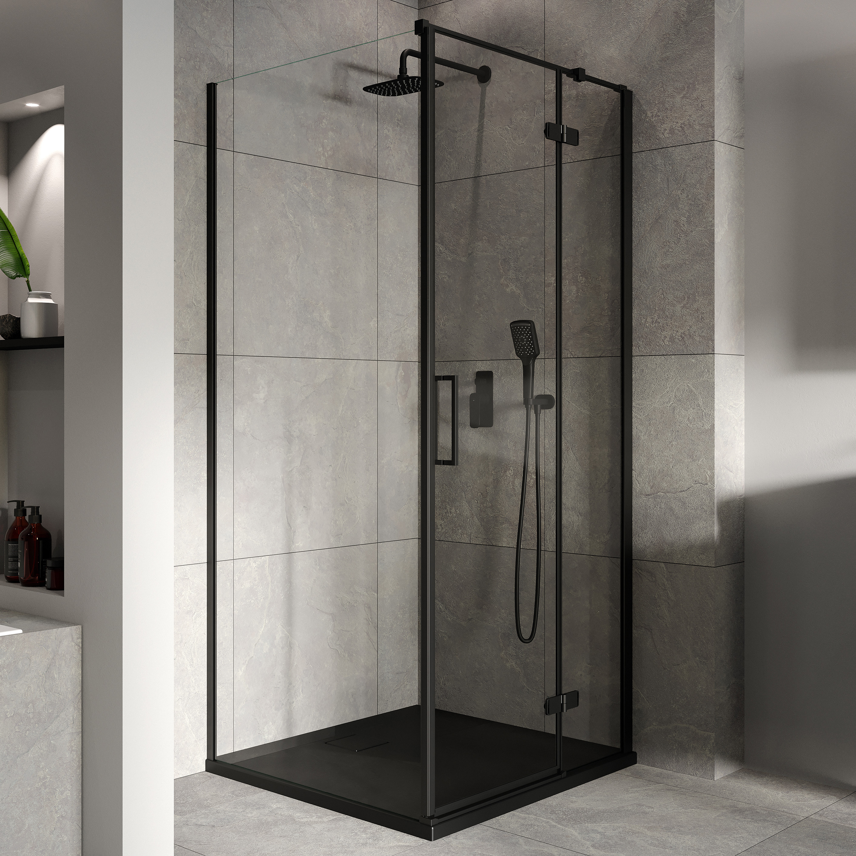 Cersanit City kabina prysznicowa 90x90 cm kwadratowa prawa czarny mat/szkło przezroczyste S584-103